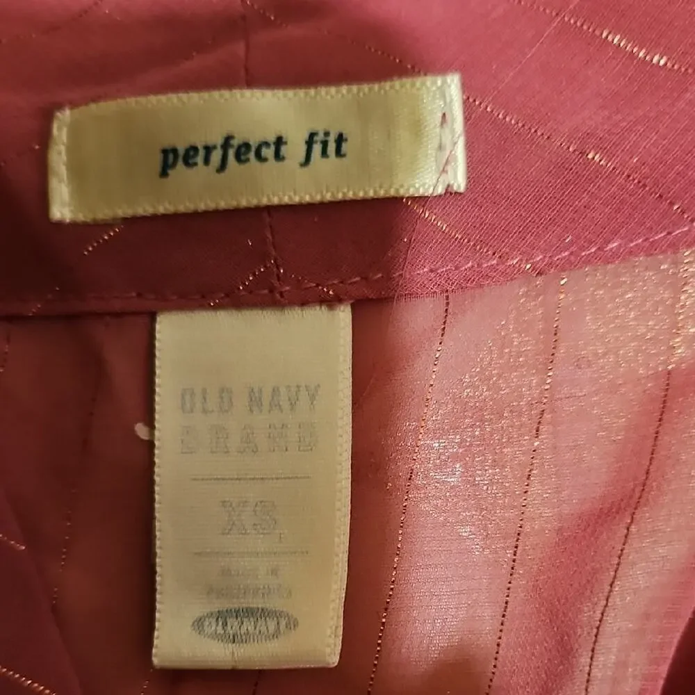 Old Navy Pink Blouse with Puff Sleeves and Tie Front